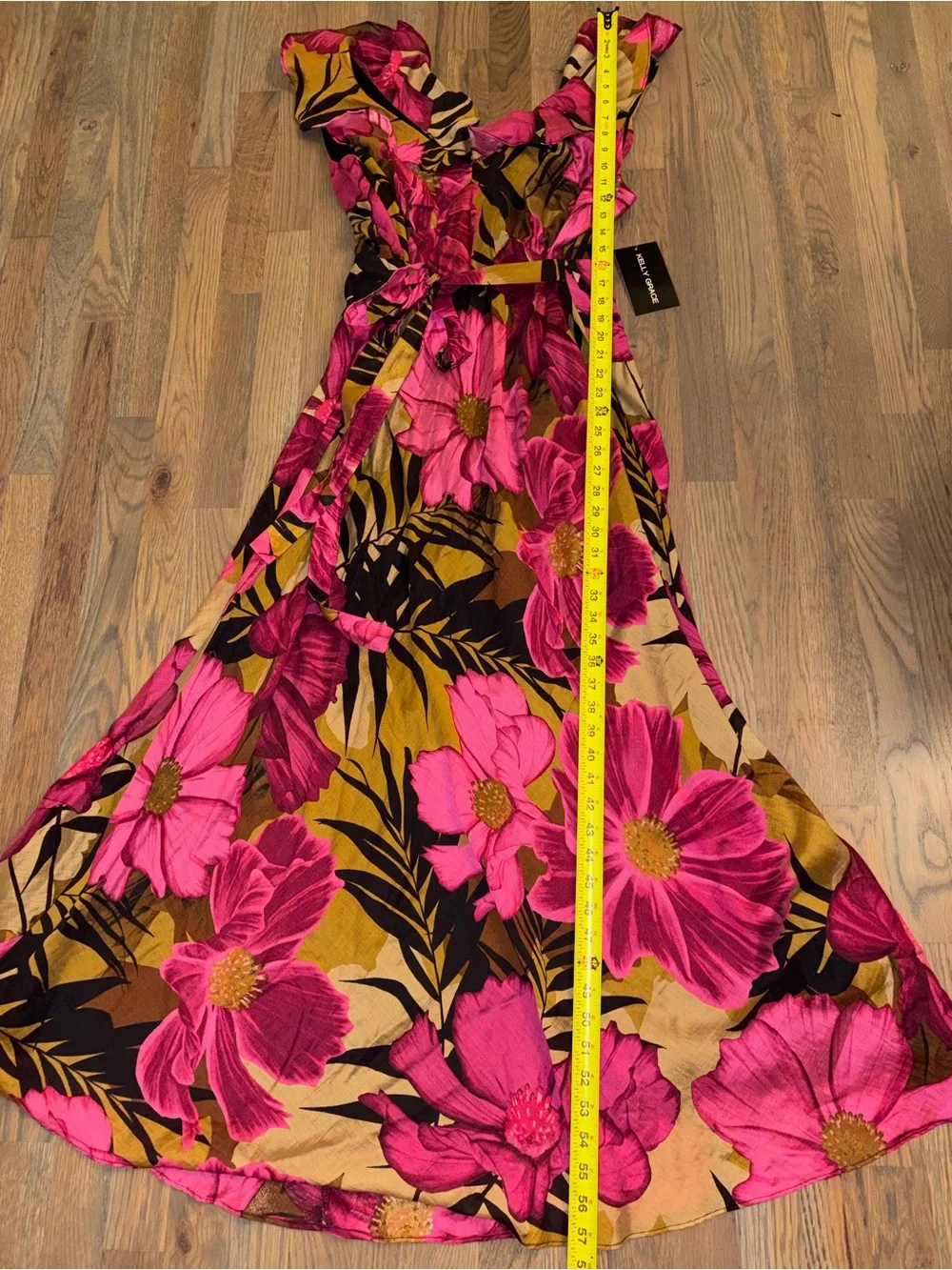 Kelly Grace Floral V-Neck Ruffle Flutter Sleeve Wrap Midi Dress 16W NWT